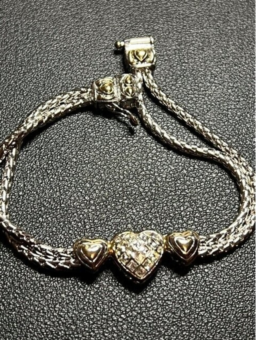 B6541 John Medeiros Two-Tone Heart  Bracelet Pave Crystal 7.25"